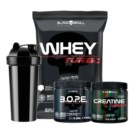 Whey Turbo +creatina +bope+ Coqueteleira Black Skull Turbo