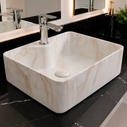 Cuba De Apoio Retangular 49x38cm Branco Everfort Mármore Creme Acetinado