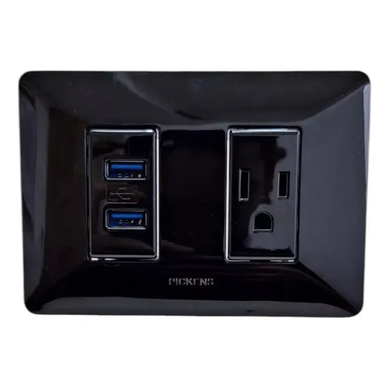 Toma Corriente 2 Polos Cargador Doble Usb A (negro) Pickens