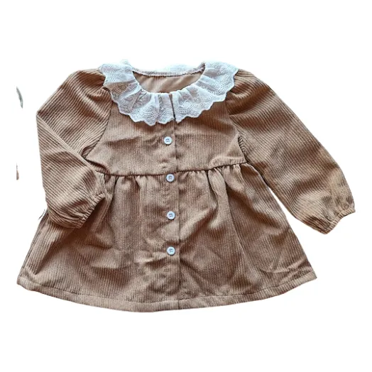 Vestido En Pana Bebe Caramel Con Cuello
