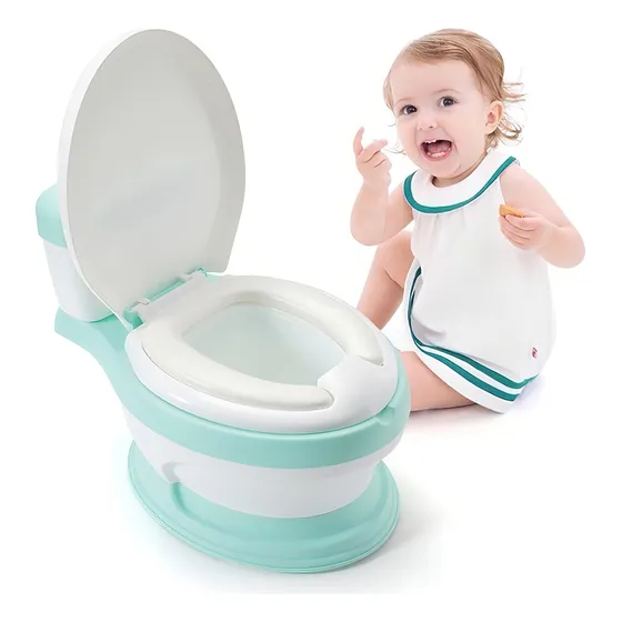 Entrenador Pelela Niños Inodoro C/ Tapa Cisterna Acolchonado Color Verde