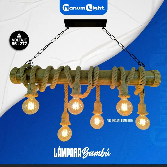 Lampara Vintage Decorativa Colgante De Bambu 6 Sócate, Nanum