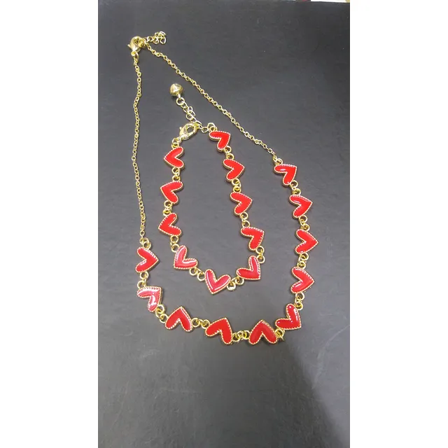 Juego Cadena Y Pulsera Corazón Moda Bisuteria