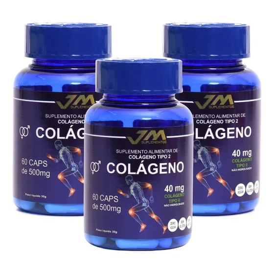Colágeno Tipo 2 40mg 180caps 3 Potes Jm Industria de Suplemento