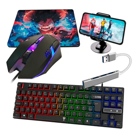 Kit Mobilador Teclado Rgb E Mouse Gamer Suporte + Hub E Cabo Otg Tipo C