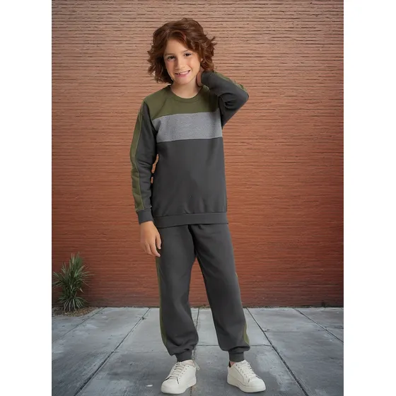 Conjunto Inverno Menino Casaco Blusão Calça Moletom Semcapuz