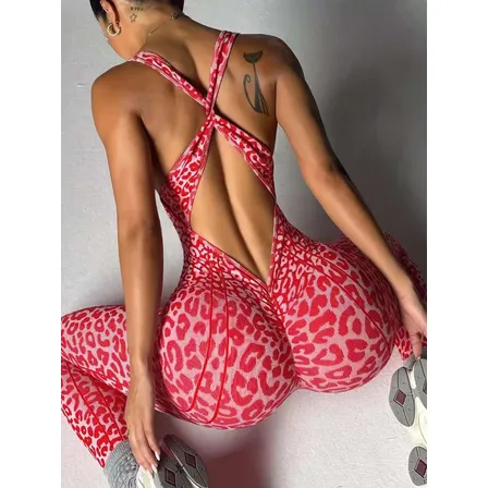 Macacão Fitness Feminino Para Academia E Yoga Vermelho Florido M