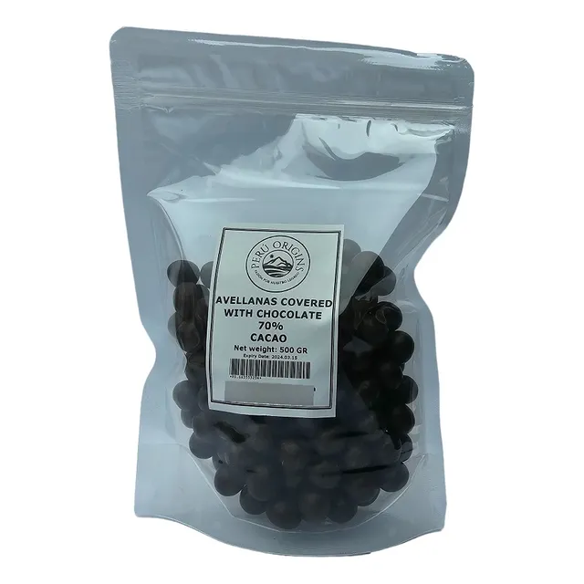 Avellana Recubierta Con Chocolate 70% Cacao Orgánico 500 Gr.