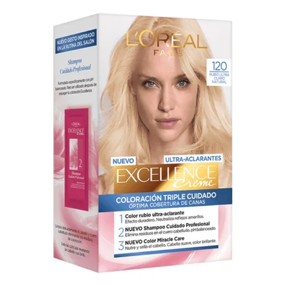 Tinta L'Oréal Paris Excellence Ultra aclarantes tono 120 rubio ultra claro natural para cabello x 45g