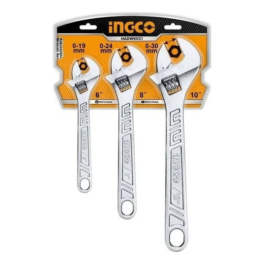 Llave Francesa Ajustable Set 3pcs 6 - 8 - 10 Ingco Sertec