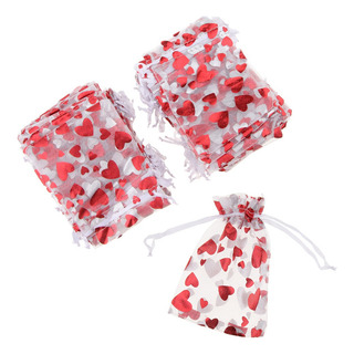 100 Unids Organza Amor Corazón Bolsa De Regalo Con Cordón 100 Unids Organza Amor Corazón Bolsa De Regalo Con Cordón