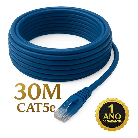 Cabo De Rede Cat5e 30 Metros 30m Ethernet Lan Giga Rj45 Azul Dtimp