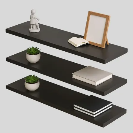 Prateleira Flutuante Madeira 60x14cm Suporte Invisível 3un Preto