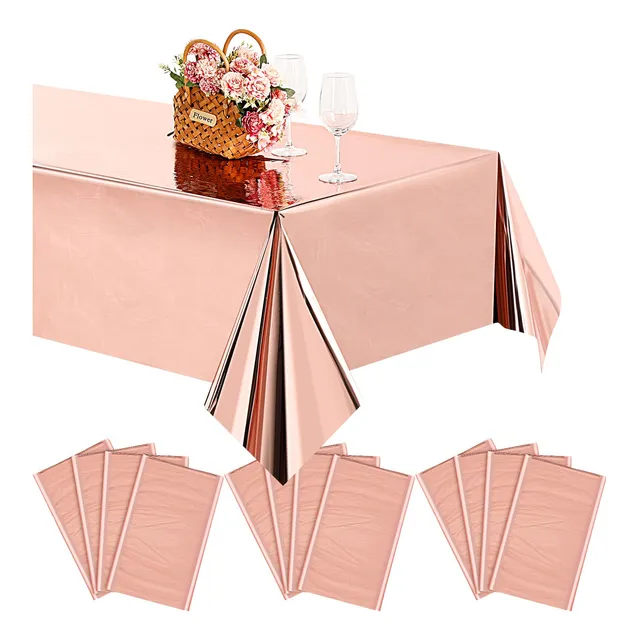 12 Mantel Metalico Rectangular Papel Aluminio Dorado Rosa 54