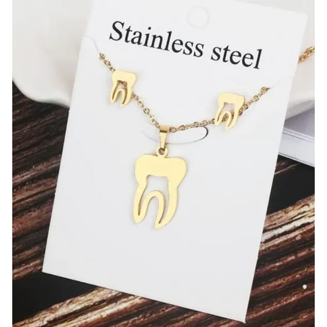 Set Zarcillos Collar Profesion Odontologo Muela Doctor Acero