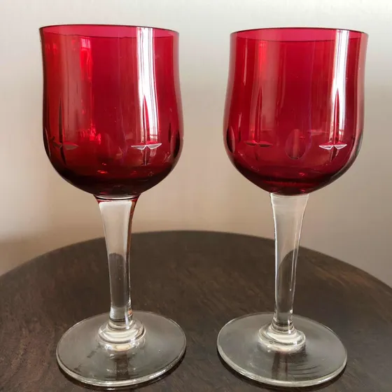 Antigo Par De Cálices Copos Taças Cristal Europeu Vermelho