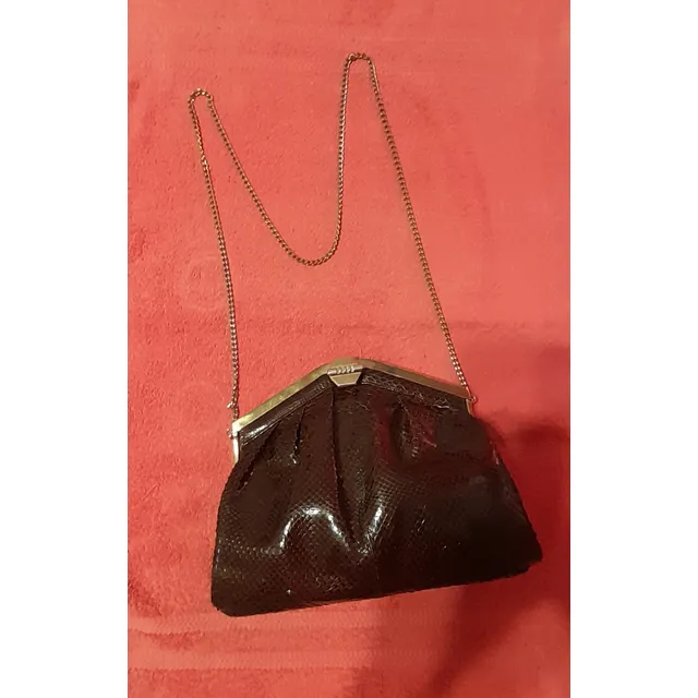 Antigua Cartera De Vestir Cuero De Víbora Marrón Exc. Estado