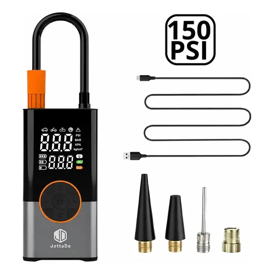 Compresor De Aire Portátil Jd Air Master 150 Psi Inflador Neumáticos Moto Bicicleta Inflables Pelotas Linterna Cargador De Celular Color Negro