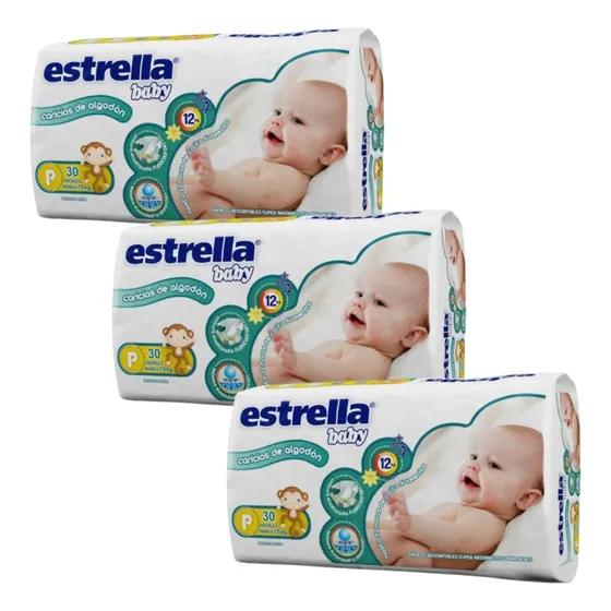 Pañales Estrella Baby Pequeño Hasta 7,5kg (p) 3 X 30 Unid