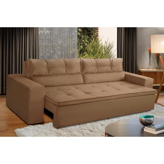 Sofá Retrátil Reclinável 3 Lugares C Molas 1,80m Vegas Suede Cor Cappuccino