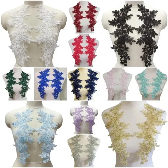 Aplique Bordado De Renda Roupas Tecido Flores Lindo 2 Peças 