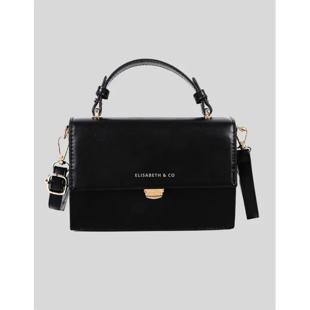 Mini Cartera Elisabeth&co Charles Negra De Cuero Pu Con Correa Ajustable Negro Liso Oro