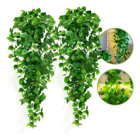 2 Pendentes De Jiboia Artificial Jardim Vertical Folhagem Verde