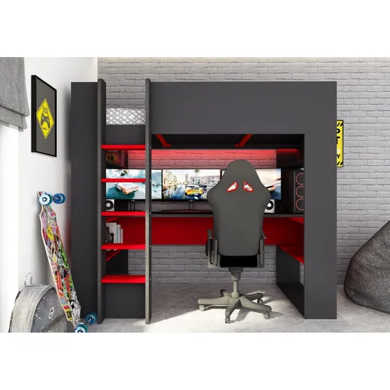Cama Gamer Con Escritorio 1 Plaza Cuarto Juvenil Cg-003