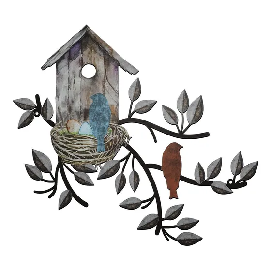 Decoracion Pared Pajaro Arbol Metal Casa Arte Para Colgar