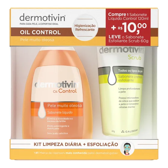 Kit Sabonete Líquido Dermotivin Oil Control 120ml + Sabonete Esfoliante Dermotivin Scrub 60g