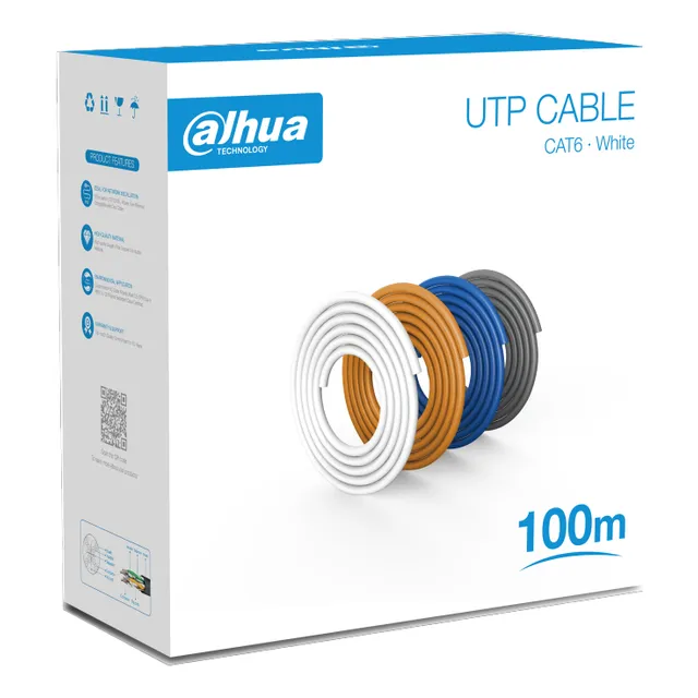 Dahua Pfm920i-6un-c-100 Bobina 100m Cable Utp Cat6 100% Cobre Para una Transmisión Óptima Cubierta retardante de flama y cuenta con certificación CE CPR Eca ideal para instalaciones de video y redes