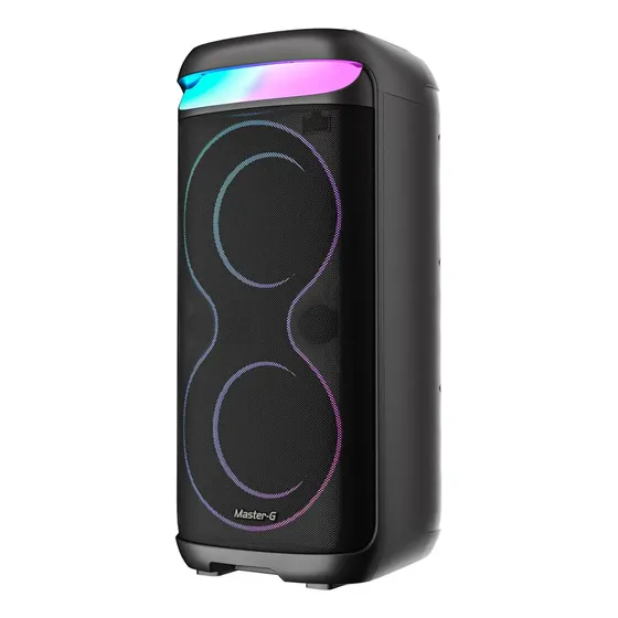 Parlante Bluetooth V5.3 Karaoke MG Champion 6,5 X2 40W Radio FM Batería Recargable Con Micrófono Master-g Color Negro
