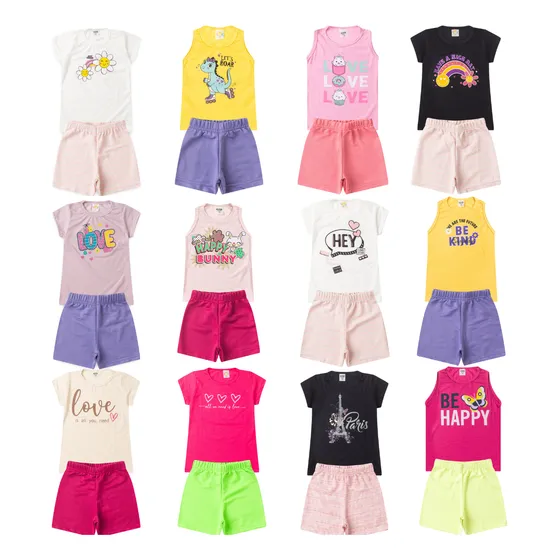 Kit 3 De Roupa 1 Ao 14 Feminino 3 Camisetas + 3 Shorts