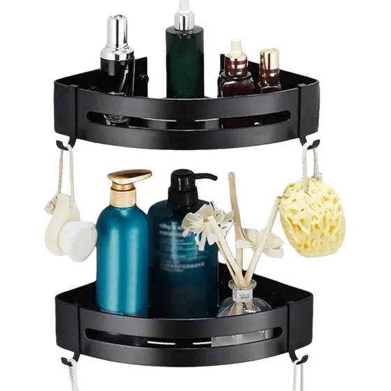 Estante De Almacenamiento Para Ducha, Baño, 2 Niveles Negro