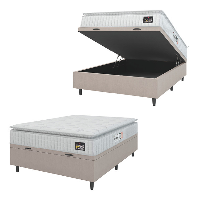 Cama Box Baú Casal Espuma D33 Vangogh Pillow Bege - 120kg Cama Box Baú Casal Espuma D33 Vangogh Pillow Bege - 120kg