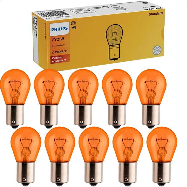 10x Lâmpada Amarela Py21w 12v 21w Bau15s Philips 12496nacp