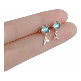 Aretes Cola De Sirena Y Gota De Océano Plata 925 Aretes Cola De Sirena Y Gota De Océano Plata 925