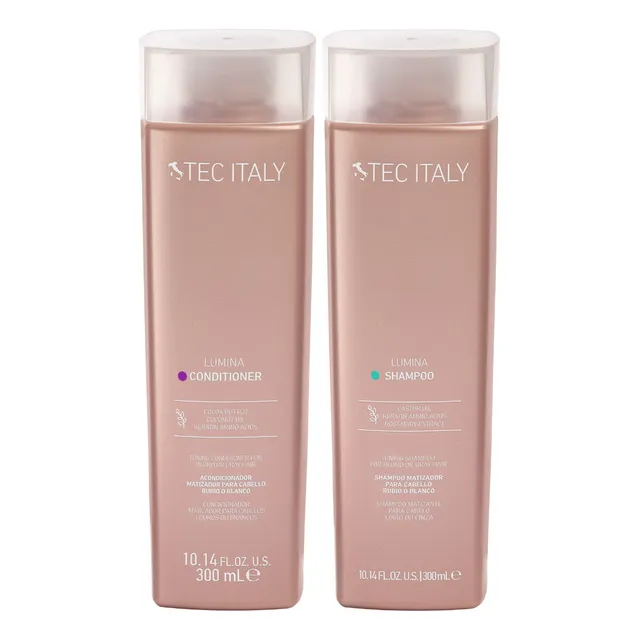 Kit Shampoo y Acondicionador Para Cabello Rubio y Decolorado Morado Tec Italy Lumina 300 Ml