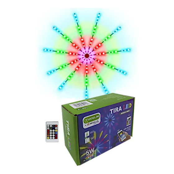 Tira Led Rgb Con Control Figura De Fuegos Artificiales 5w