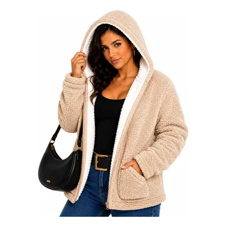 Casaco Teddy Feminino Dupla Face 2 Em 1 Inverno Lançamento Bege-branco U