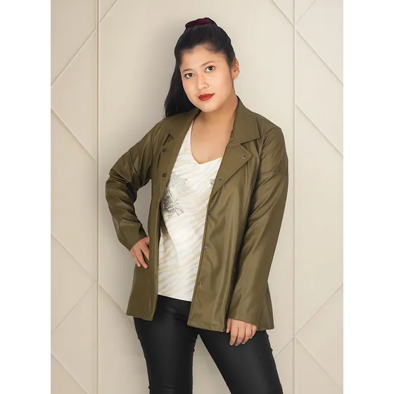 Campera Eco Cuero Mujer C/broche Onara Charo Talles Grande
