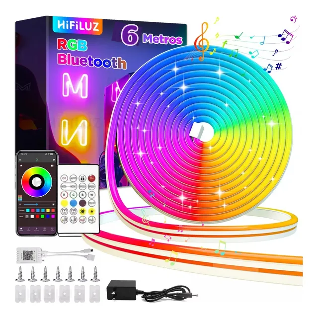 Tira Led Rgb De Neón Ip68 Flexible Bluetooth De 6m +`control