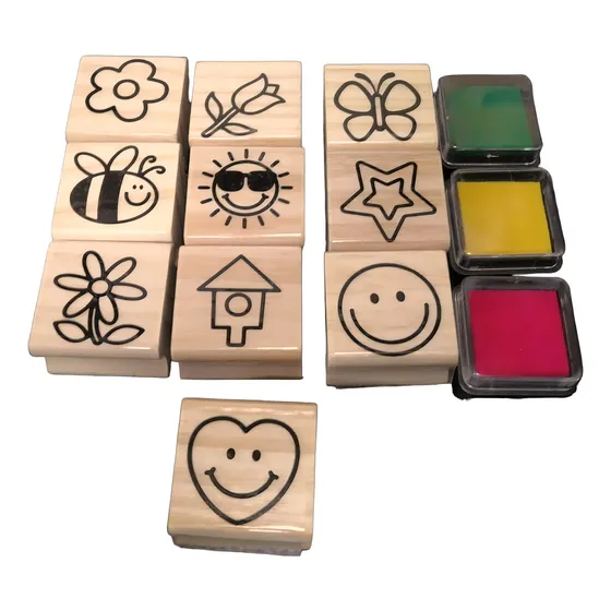 10 Sellos De Goma Madera Niños Juguetes Educativos Infantil