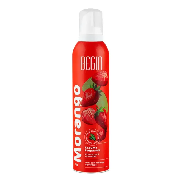 Espuma Begin Morango 240g Lata Spray Drinks Sobremesas