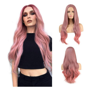 Peruca Longa E Ondulada De Cabelo Natural Rosa Peruca Longa E Ondulada De Cabelo Natural Rosa