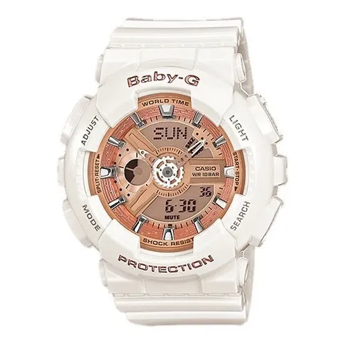Reloj Casio Baby-g G-shock Original Mujer Color De La Correa Blanco Color Del Bisel Negro/blanco Color Del Fondo Dorado/rosa