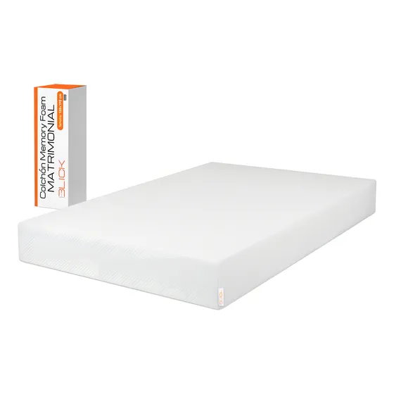 Colchón Matrimonial 2 Plazas Memory Foam 135 X 190 Cm Espuma Ergonómico Firme Soporta 130 Kg Blick Color Blanco