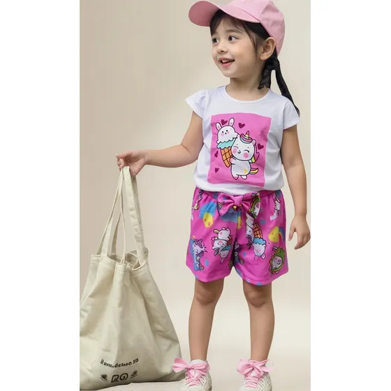 Conjunto Short Y Blusa Unicornio Infantil Niña
