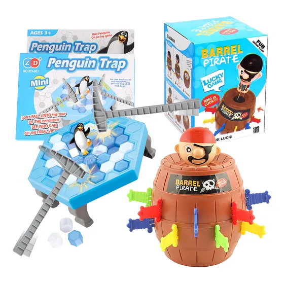 Kit Jogo Pinguim Numa Fria Quebra Gelo + Barril Pirata Pula