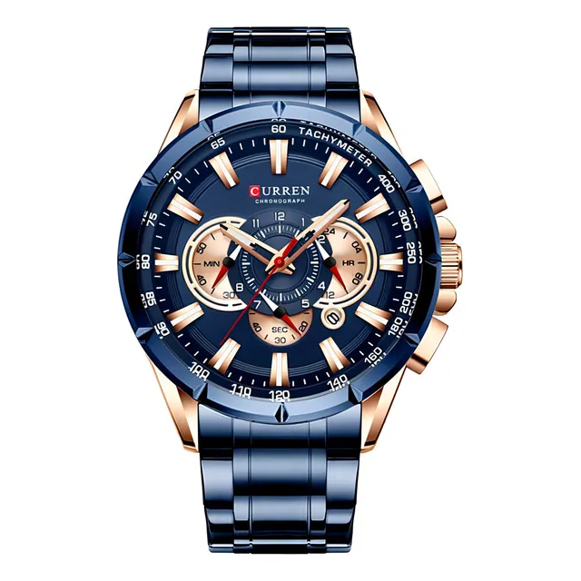 Reloj Curren 8363 De Cuarzo Con Correa De Acero Inoxidable Correa Azul Oscuro Bisel Azul Oscuro Fondo Azul Oscuro